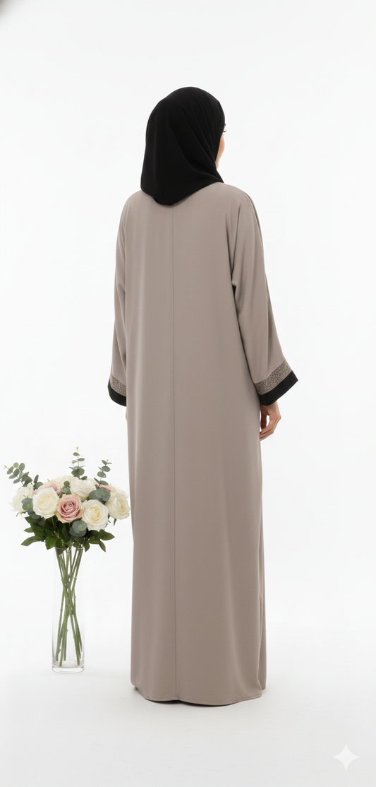 Desert Elegance Open Abaya β Taupe with Black