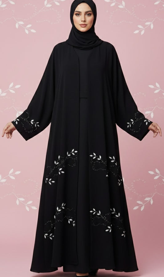 Midnight Elegance Embroidered Abaya β Premium Korean Nida