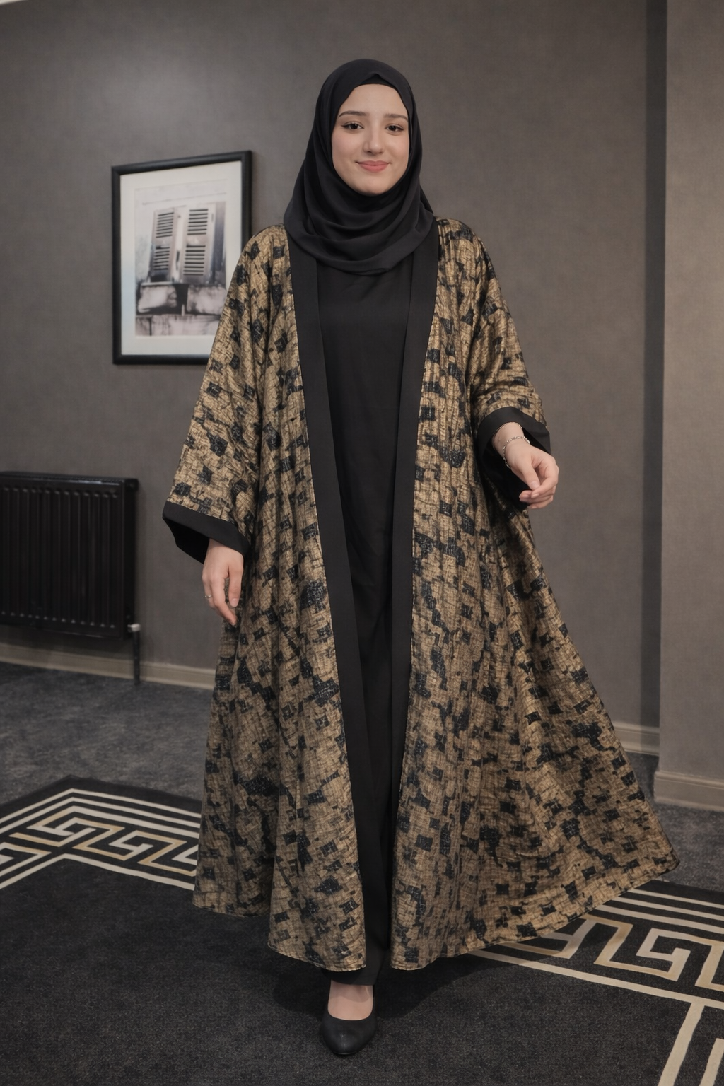 Aurelia Abaya – Dubai Fabric Abaya Set with Black Inner, Dupatta & Waist Belt