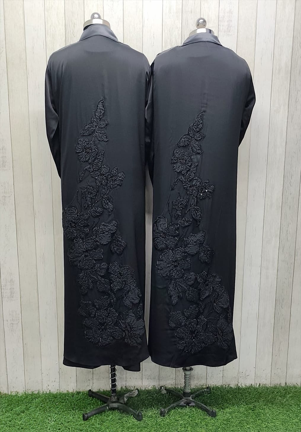 Luxe Black Abaya with Floral Embroidery β Premium Korean Nida Fabric