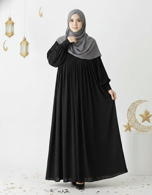 Turkish Style Pleated Abaya with Concealed Zipper