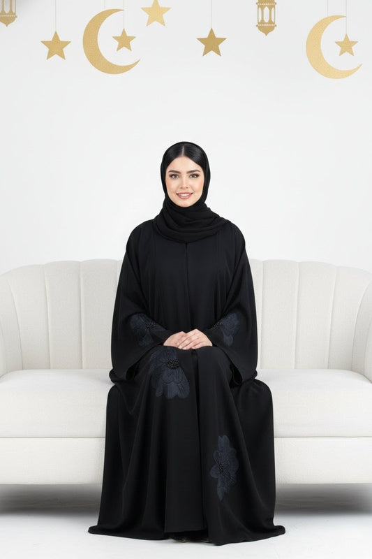 Elegant Black Floral Embroidered Abaya – Graceful Modest Wear