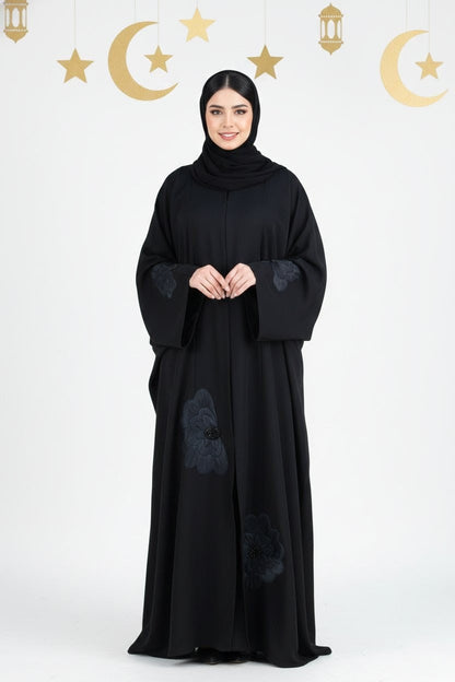 Elegant Black Floral Embroidered Abaya – Graceful Modest Wear