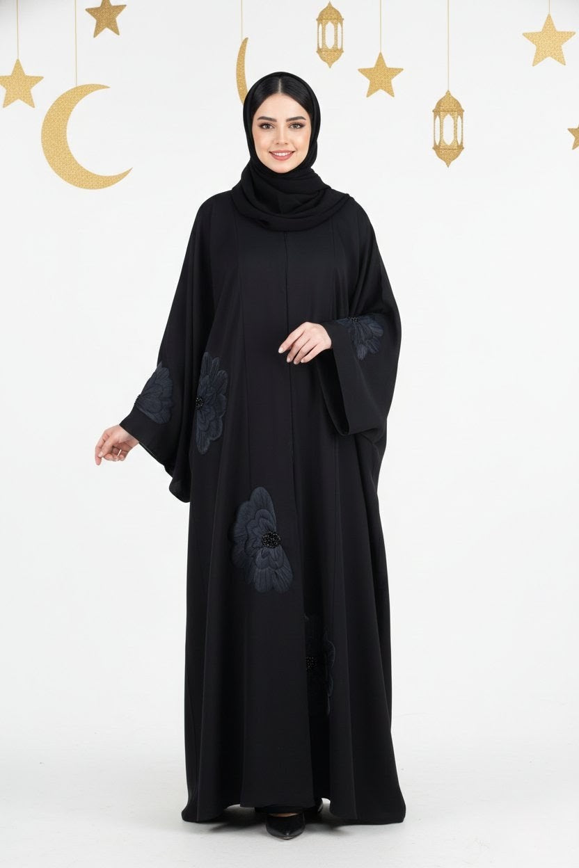 Elegant Black Floral Embroidered Abaya – Graceful Modest Wear