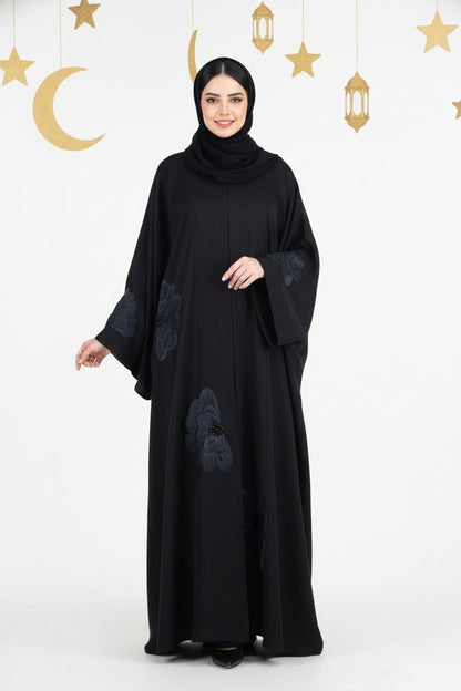 Elegant Black Floral Embroidered Abaya – Graceful Modest Wear