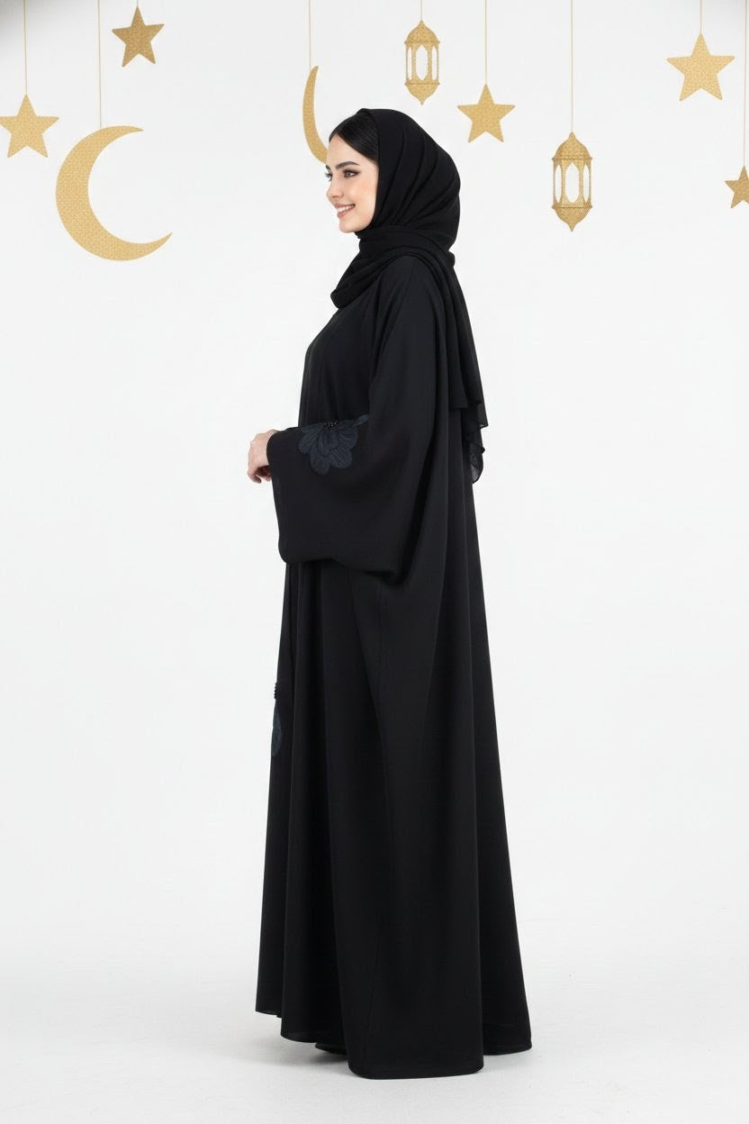Elegant Black Floral Embroidered Abaya – Graceful Modest Wear