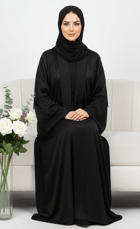 Noor Elegance Marble Fabric Black Burqa