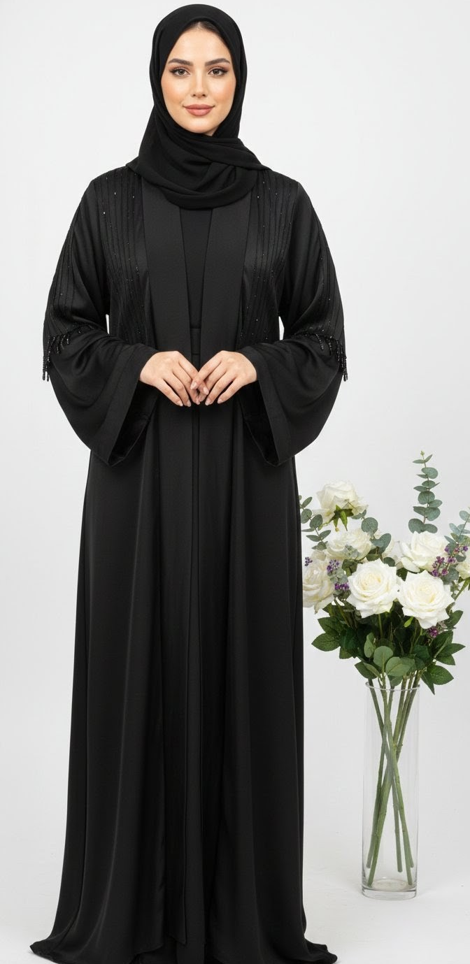 Noor Elegance Marble Fabric Black Burqa
