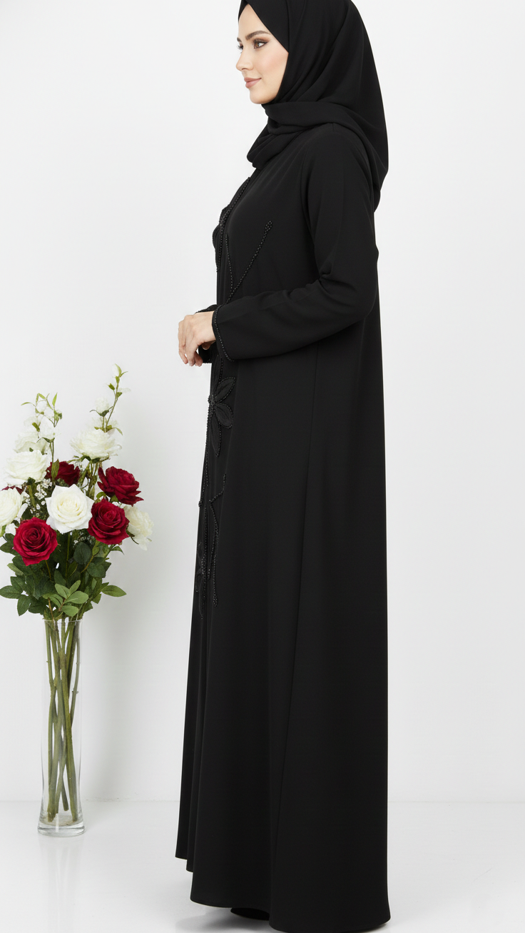 Black Floral Embroidered Elegant Abaya
