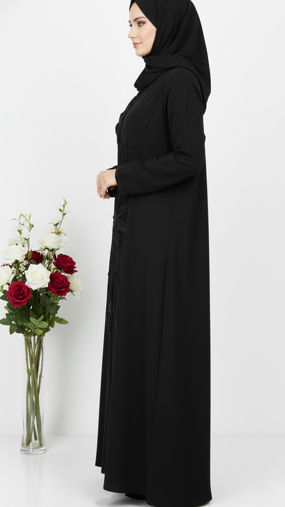 Black Floral Embroidered Elegant Abaya