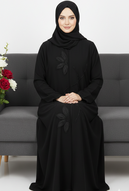 Black Floral Embroidered Elegant Abaya