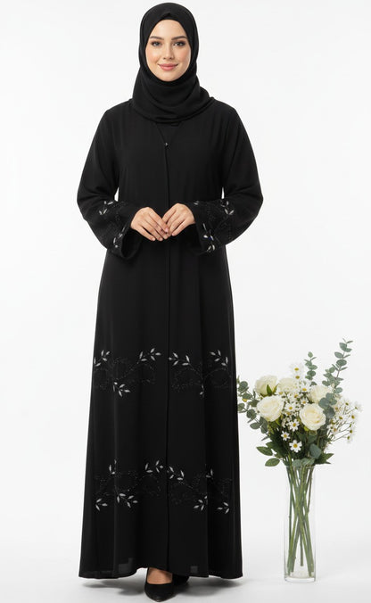 Midnight Elegance Embroidered Abaya – Premium Korean Nida