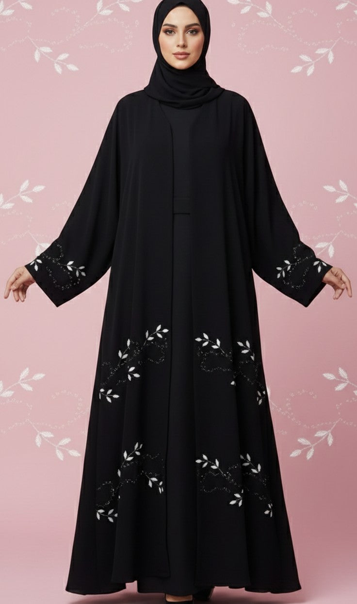 Midnight Elegance Embroidered Abaya – Premium Korean Nida