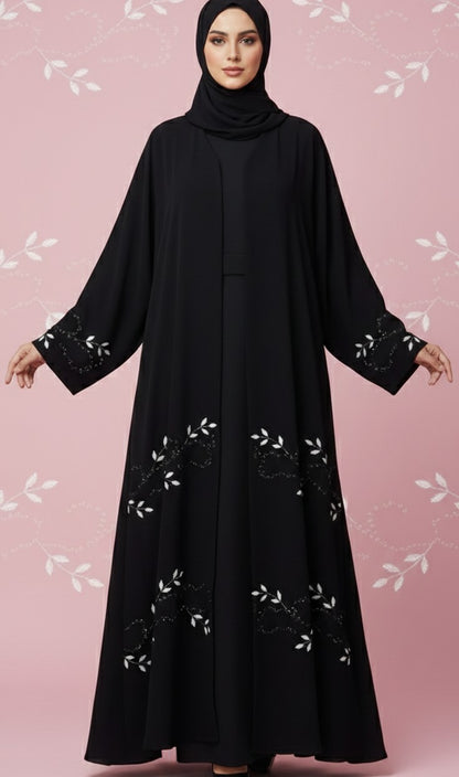 Midnight Elegance Embroidered Abaya – Premium Korean Nida