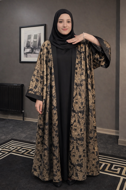 Aurelia Abaya – Dubai Fabric Abaya Set with Black Inner, Dupatta & Waist Belt