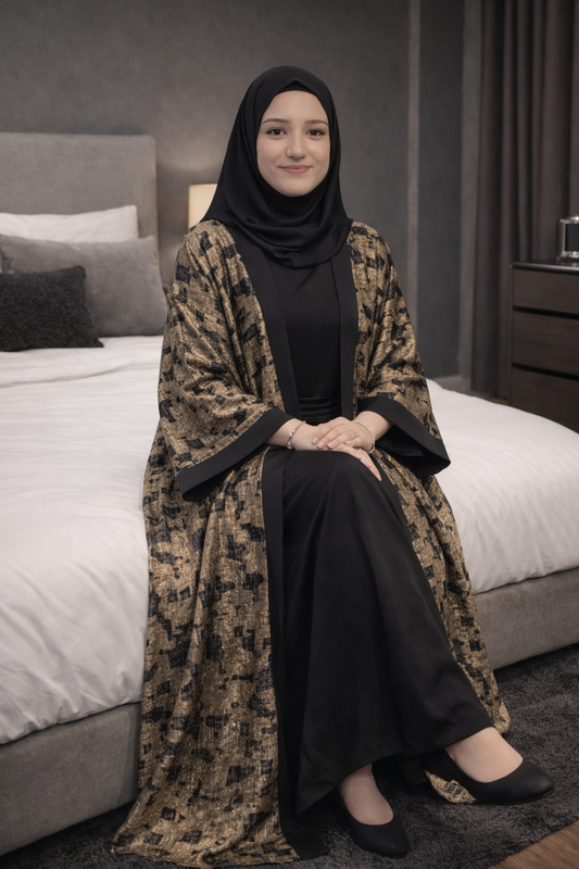 Aurelia Abaya – Dubai Fabric Abaya Set with Black Inner, Dupatta & Waist Belt