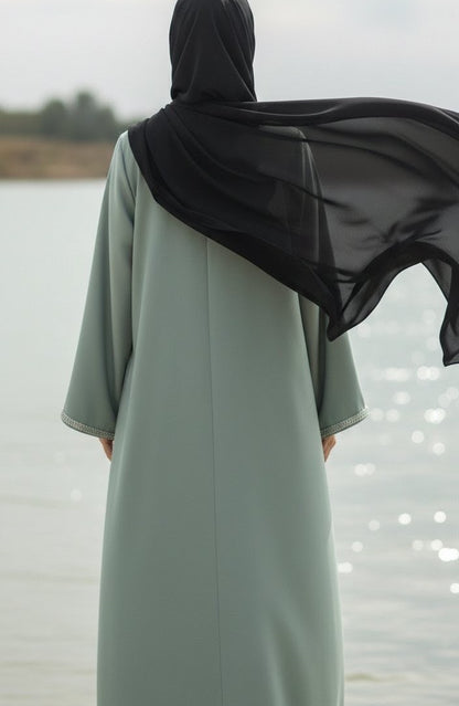 Sage Green Elegant Embellished Abaya with Front Detailing
