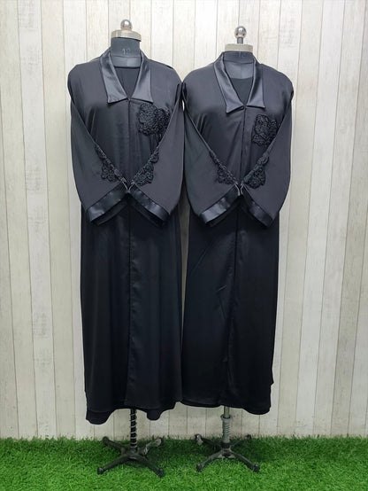 Luxe Black Abaya with Floral Embroidery – Premium Korean Nida Fabric