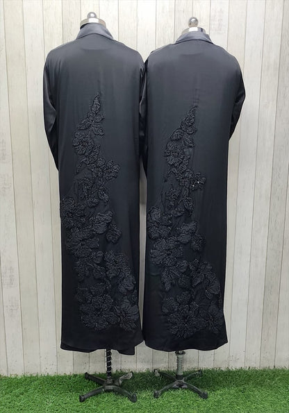 Luxe Black Abaya with Floral Embroidery – Premium Korean Nida Fabric