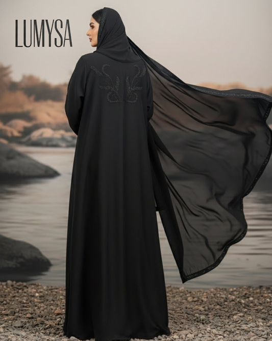 Midnight Grace Flowing Burqa with Elegant Dupatta