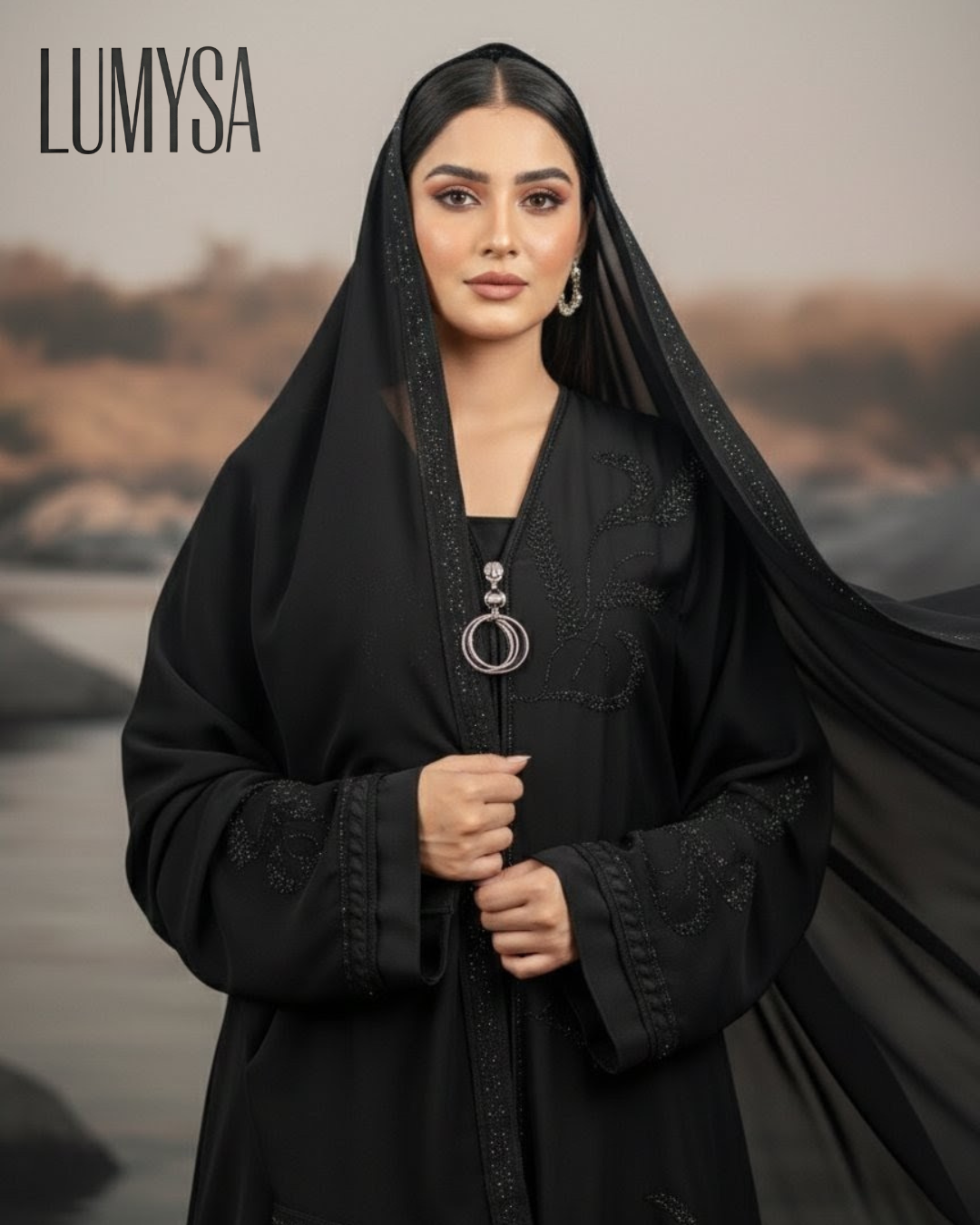 Midnight Grace Flowing Burqa with Elegant Dupatta