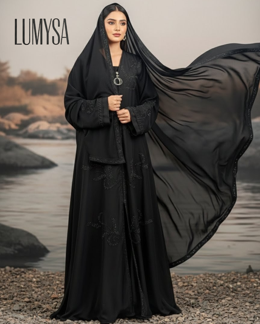 Midnight Grace Flowing Burqa with Elegant Dupatta