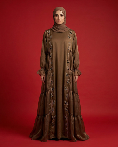 Safira Embroidered Marble Fabric Abaya with Black Dupatta