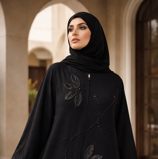 Black Floral Embroidered Elegant Abaya