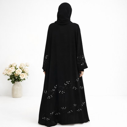 Midnight Elegance Embroidered Abaya – Premium Korean Nida